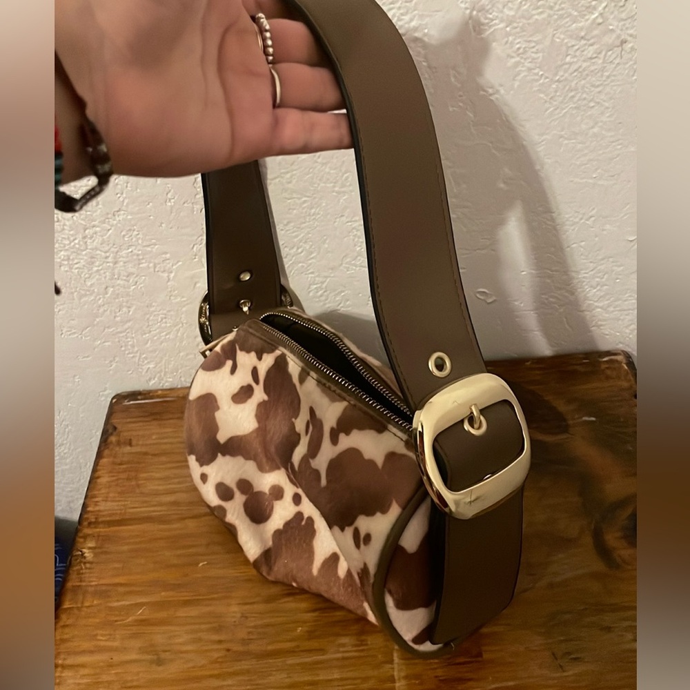 Cow print brown bag
